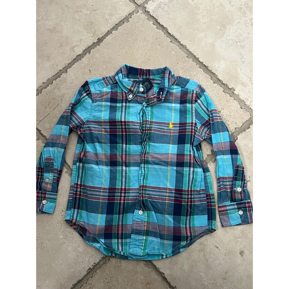 Ralph Lauren Polo Plaid Button Down Shirt Boys‎ 3T Blue Green Burgundy